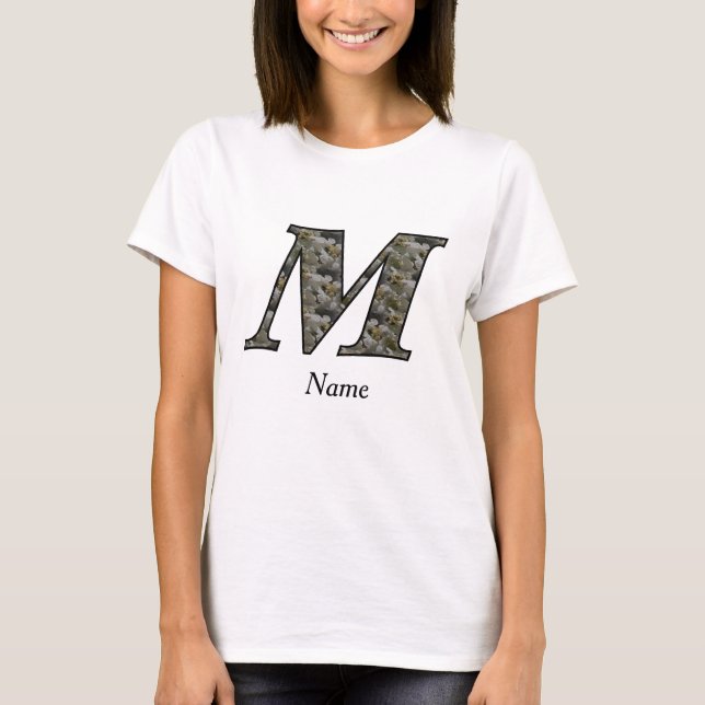 Monogram Initial M Hydrangea Flowers Personalized T-Shirt (Front)