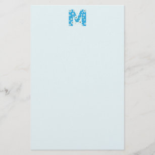 Monogram initial M pretty blue floral stationery