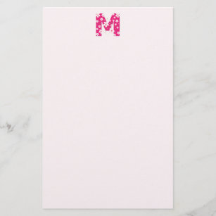 Monogram initial M pretty pink floral stationery