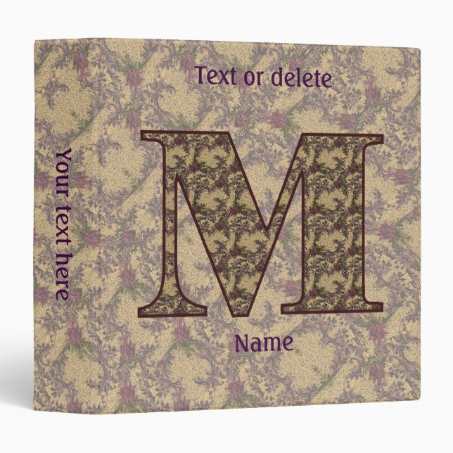 Monogram Initial M Vintage Floral Personalized Binder (Front/Spine)
