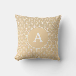 Monogram Initial Minimal Biege Gold Geometric Throw Pillow
