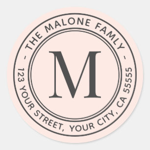 Monogram initial minimal light pink return address classic round sticker