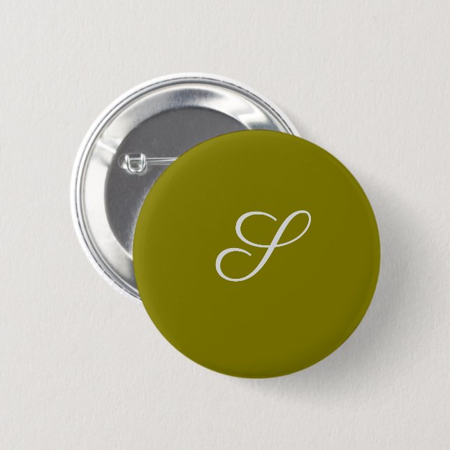 Monogram initial minimalist sage green  2 inch round button (Front & Back)