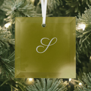 Monogram initial minimalist sage green glass ornament