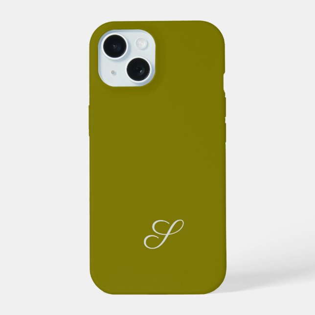 Monogram initial minimalist sage green  iPhone 15 case (Back)