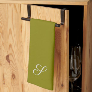 Monogram initial minimalist sage green kitchen towel