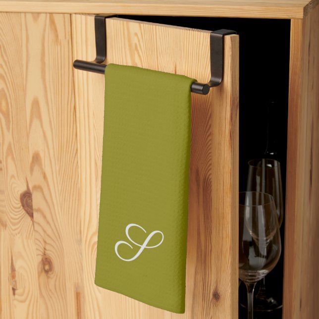 Monogram initial minimalist sage green  kitchen towel (Thirds Fold)
