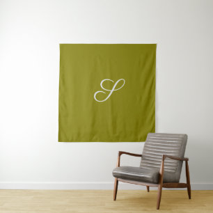 Monogram initial minimalist sage green tapestry
