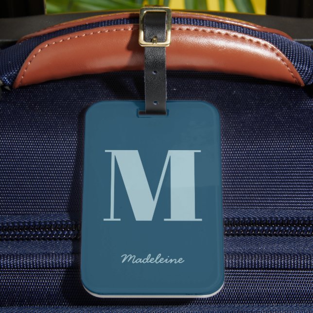 Monogram Initial Modern Blue Minimal Name Luggage Tag (Front Insitu 2)