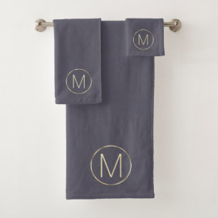 Monogram Initial Modern Gold Gray Bath Towel Set