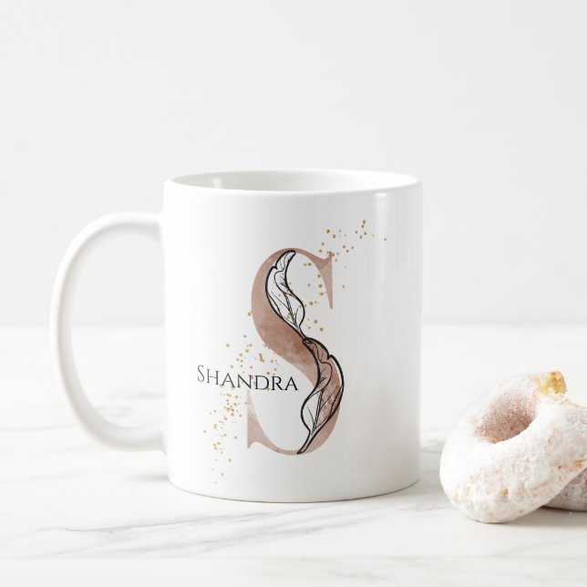 Monogram Initial Modern Letter S Boho Personalized Coffee Mug (With Donut)