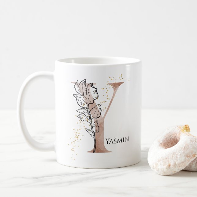 Monogram Initial Modern Letter Y Boho Personalized Coffee Mug (With Donut)