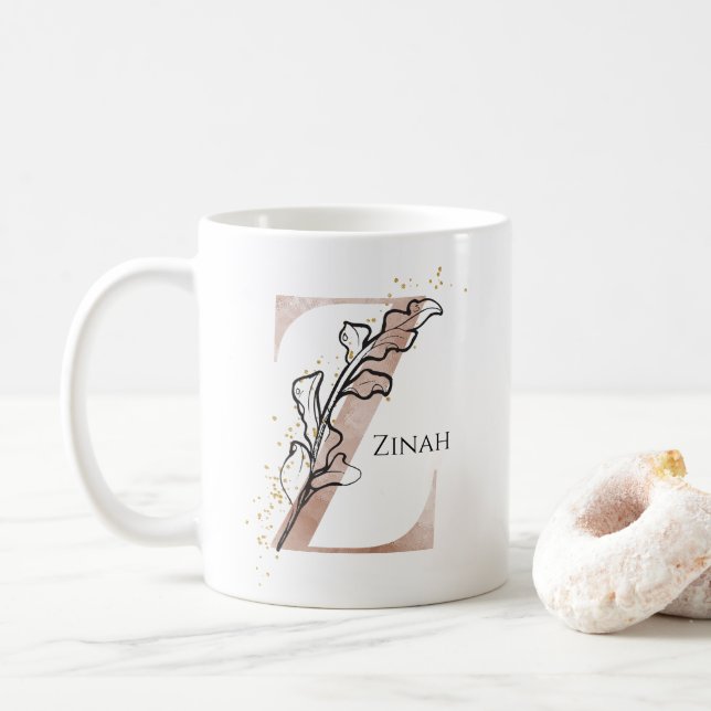 Monogram Initial Modern Letter Z Boho Personalized Coffee Mug (With Donut)
