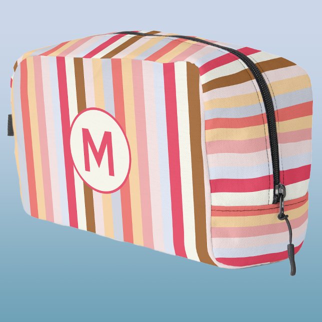 Monogram Initial Modern Pastel Candy Stripe Dopp Kit (Modern monogram initial personalized candy stripe pastel DOPP bag)