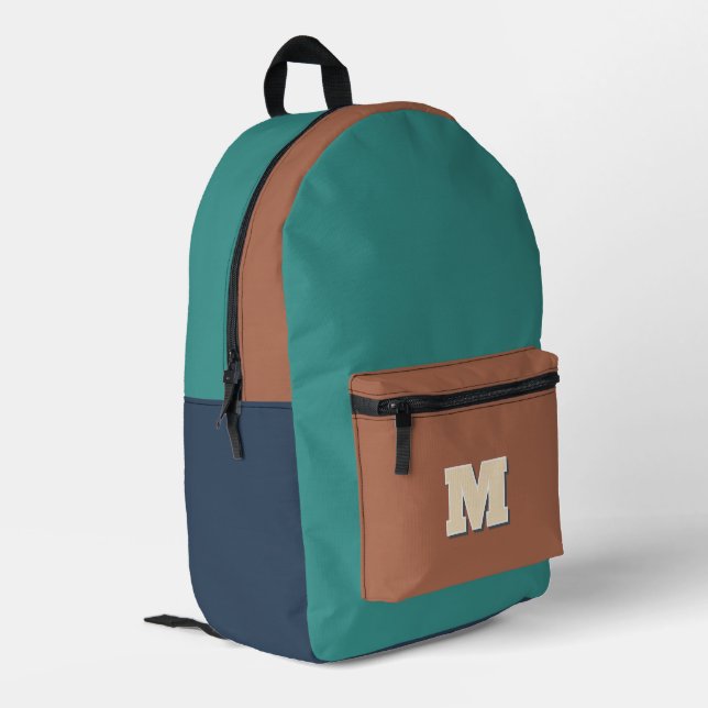 Monogram initial multicolor  printed backpack (Back Corner Left)