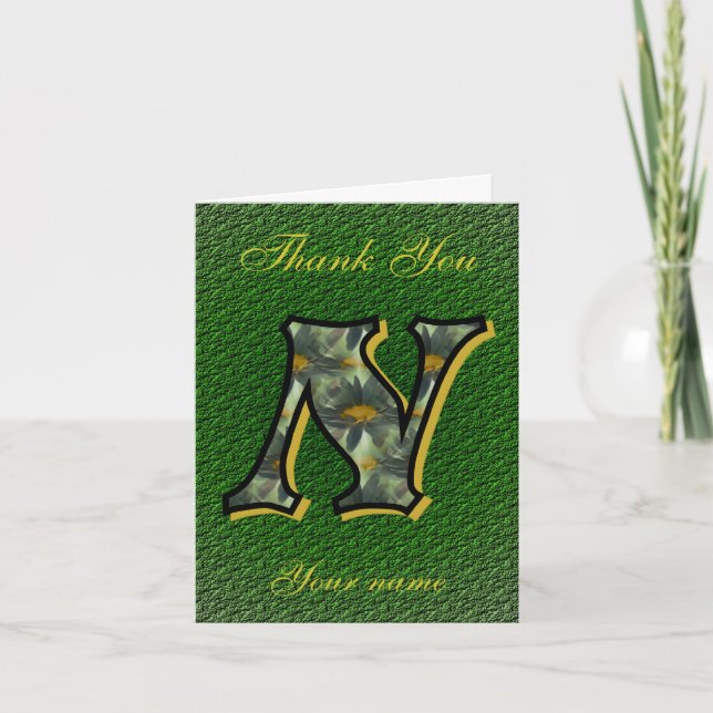 Monogram Initial N Daisies Art Personalized Thank You Card (Front)