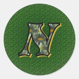 Monogram Initial N Daisies Flower Art Classic Round Sticker