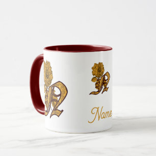 Monogram Initial N Gold Peony Personalized Mug