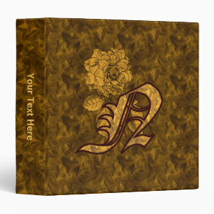 Monogram Initial N Gold Satin Peony Personalized Binder