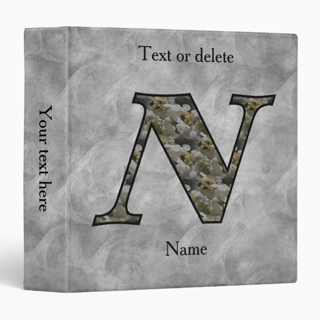 Monogram Initial N Hydrangea Flowers Personalized Binder (Front/Spine)