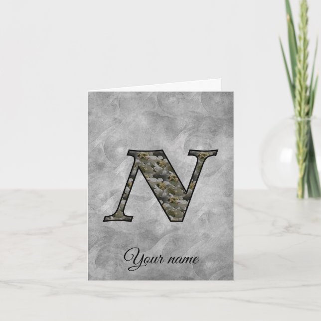 Monogram Initial N Hydrangea Flowers Personalized Note Card (Front)