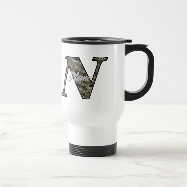 Monogram Initial N Hydrangea Flowers Personalized Travel Mug (Right)