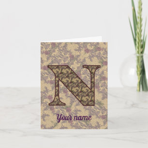Monogram Initial N Vintage Floral Personalized Note Card