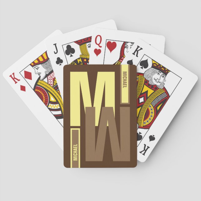 Monogram (initial & name) brown playing cards (Back)