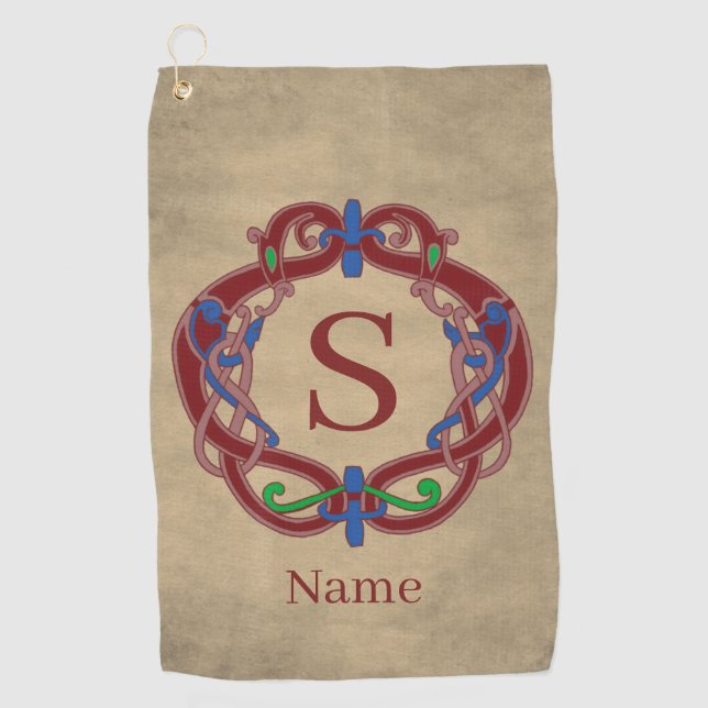 Monogram Initial Name Celtic Design Personalized Golf Towel (Front)