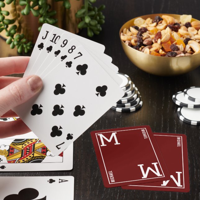 Monogram ( Initial & Name) Custom Dark Red Playing Cards (In Situ)