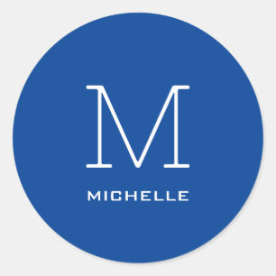 Monogram Initial Name Deep Blue Unique Minimalist Classic Round Sticker