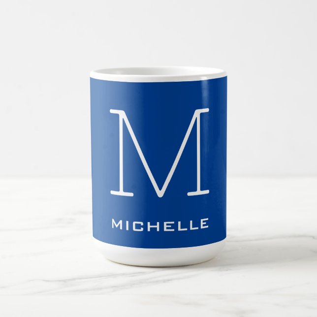 Monogram Initial Name Deep Blue Unique Minimalist Coffee Mug (Center)