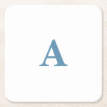 Monogram Initial Name Dusty Blue White Simple 2023 Square Paper Coaster<br><div class="desc">Designed with text template for monogrammed initial which you can customize!</div>