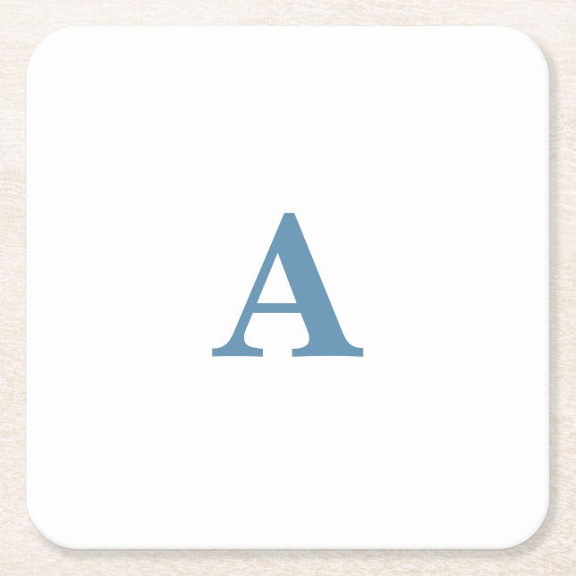 Monogram Initial Name Dusty Blue White Simple 2023 Square Paper Coaster (Front)