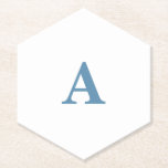 Monogram Initial Name Dusty Blue White Simple Cute Paper Coaster<br><div class="desc">Designed with text template for monogrammed initial which you can customize!</div>