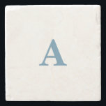 Monogram Initial Name Dusty Blue White Simple Cute Stone Coaster<br><div class="desc">Designed with text template for monogrammed initial which you can customize!</div>