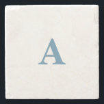 Monogram Initial Name Dusty Blue White Simple Cute Stone Coaster<br><div class="desc">Designed with text template for monogrammed initial which you can customize!</div>