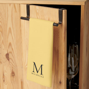 Monogram Initial Name Elegant Black And Gold Kitchen Towel