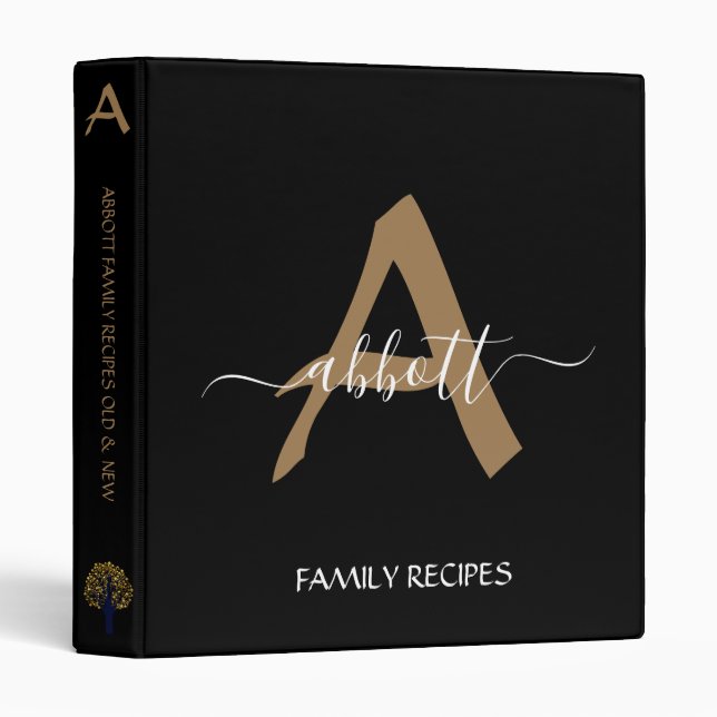  Monogram Initial & Name  Family Cookbook Binder (Front/Spine)