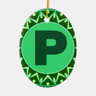 Monogram Initial name green letter alphabet p Ceramic Ornament