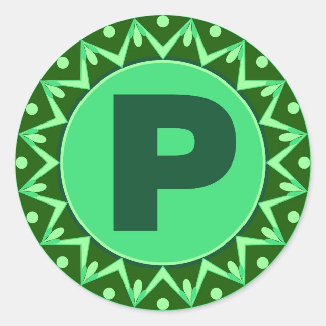 Monogram Initial name green letter alphabet p Classic Round Sticker (Front)