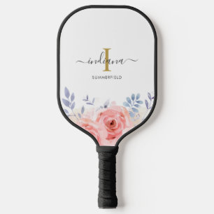 Monogram Initial Name Lilac Pink Floral Pickleball Paddle