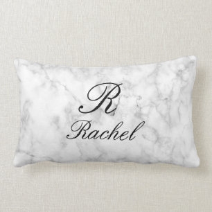 Monogram Initial Name Marble Patterns Black White Lumbar Pillow