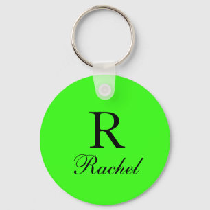 Monogram Initial Name Neon Green Solid Colour Cool Keychain