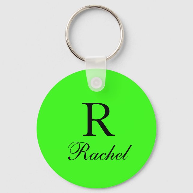 Monogram Initial Name Neon Green Solid Colour Cool Keychain (Front)