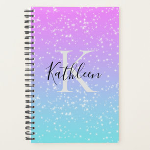 Monogram Initial Name Pink Blue Sparkle Girly Planner