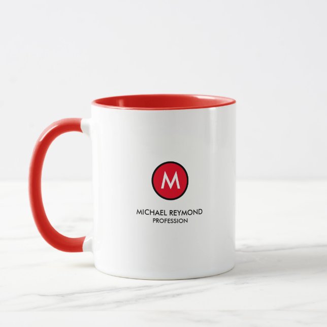 Monogram (initial + name + profession) red mug (Left)