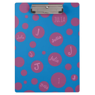 Monogram Initial Name Purple Dot Blue Girly Pretty Clipboard