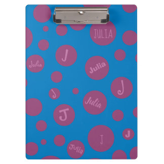 Monogram Initial Name Purple Dot Blue Girly Pretty Clipboard