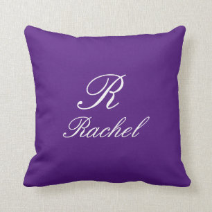 Monogram Initial Name Purple White Simple Elegant Throw Pillow